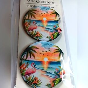 Tropical Flamingo Car Coasters (2pcs)